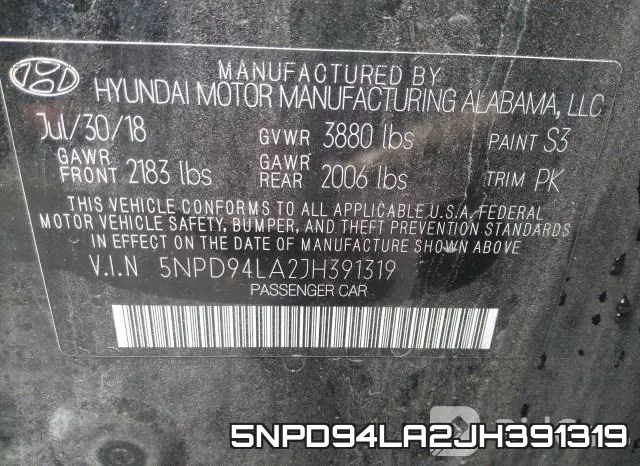 5NPD94LA2JH391319 фото 10
