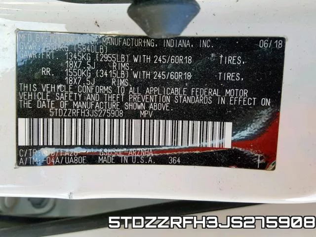 5TDZZRFH3JS275908 фото 2
