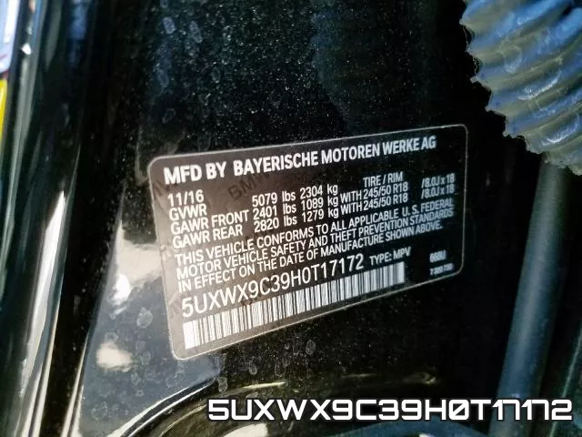 5UXWX9C39H0T17172 фото 2