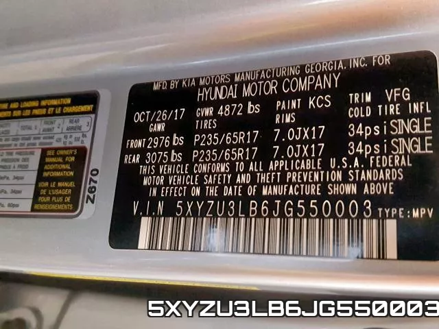 5XYZU3LB6JG550003 фото 2
