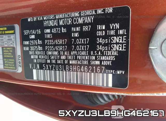5XYZU3LB9HG462167 фото 10