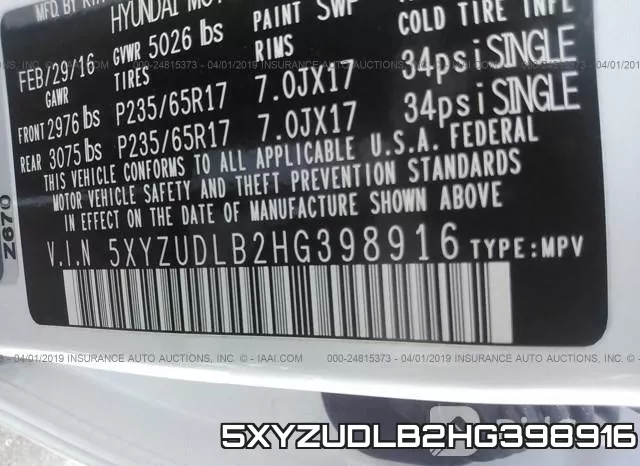 5XYZUDLB2HG398916 фото 10