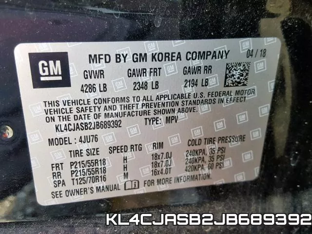 KL4CJASB2JB689392 фото 2