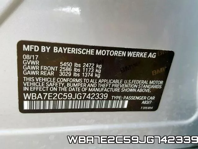 WBA7E2C59JG742339 фото 2