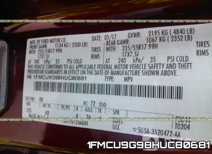 1FMCU9G98HUC80681 фото 10