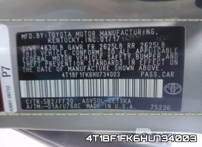 4T1BF1FK6HU734003 фото 10