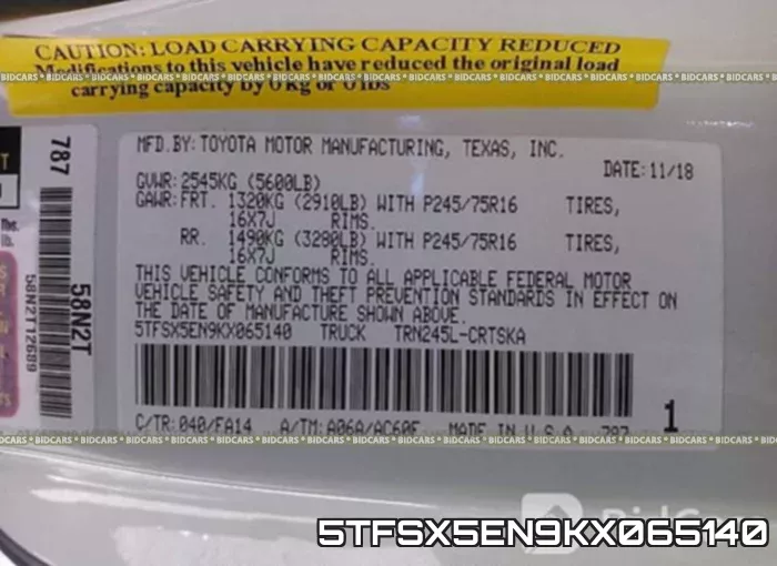 5TFSX5EN9KX065140 фото 10