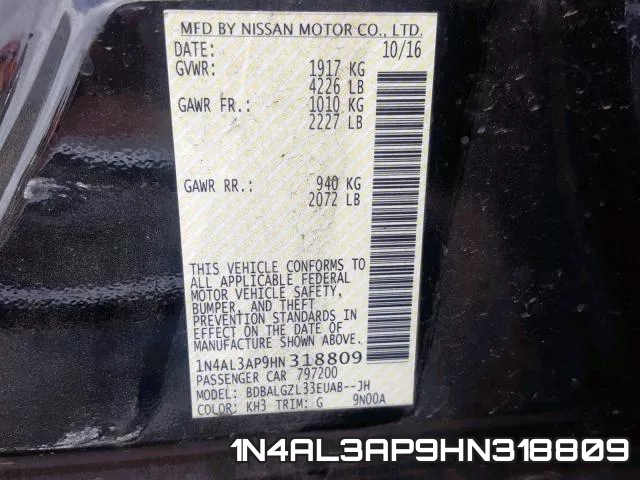 1N4AL3AP9HN318809 фото 2
