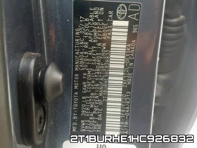 2T1BURHE1HC926832 фото 2