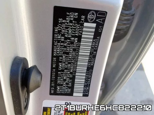 2T1BURHE6HC822210 фото 2
