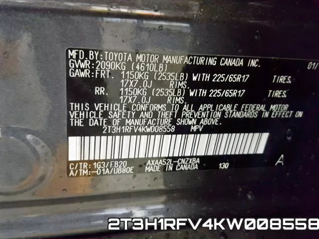 2T3H1RFV4KW008558 фото 2