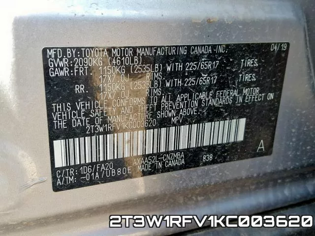 2T3W1RFV1KC003620 фото 2