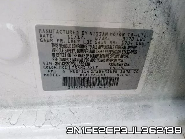 3N1CE2CP3JL362138 фото 2