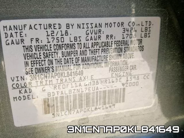 3N1CN7AP0KL841649 фото 2