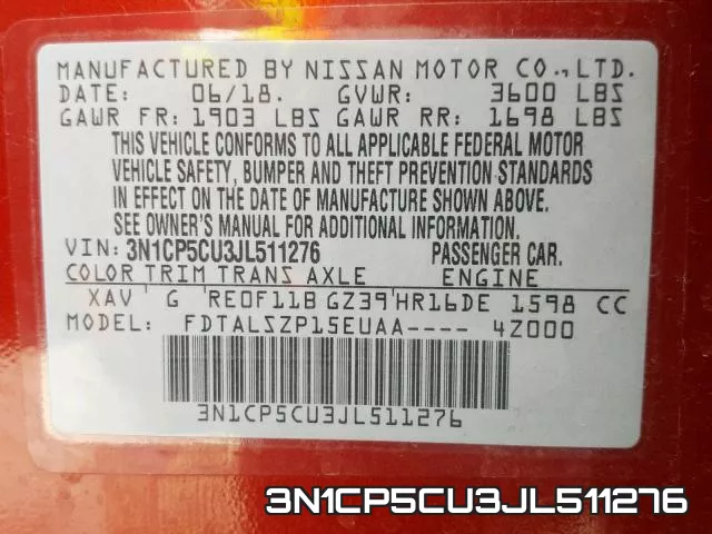 3N1CP5CU3JL511276 фото 2