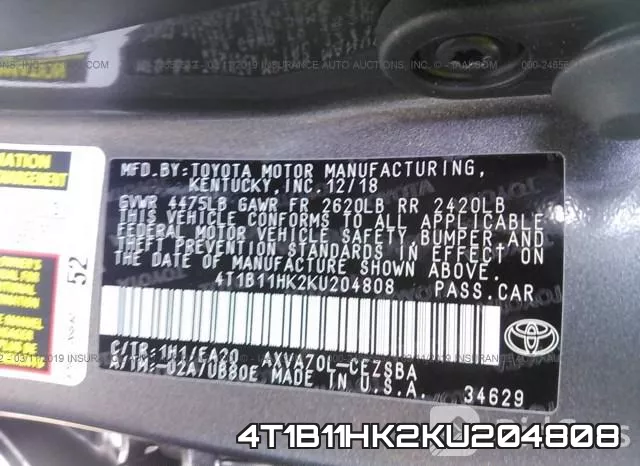 4T1B11HK2KU204808 фото 10
