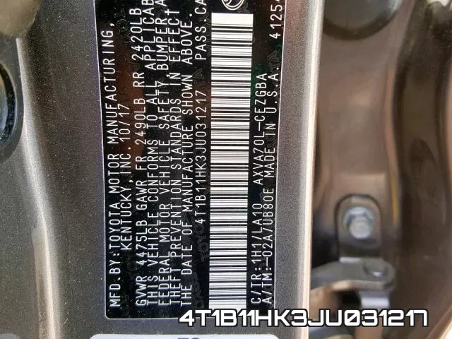 4T1B11HK3JU031217 фото 2