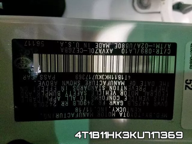 4T1B11HK3KU717369 фото 2