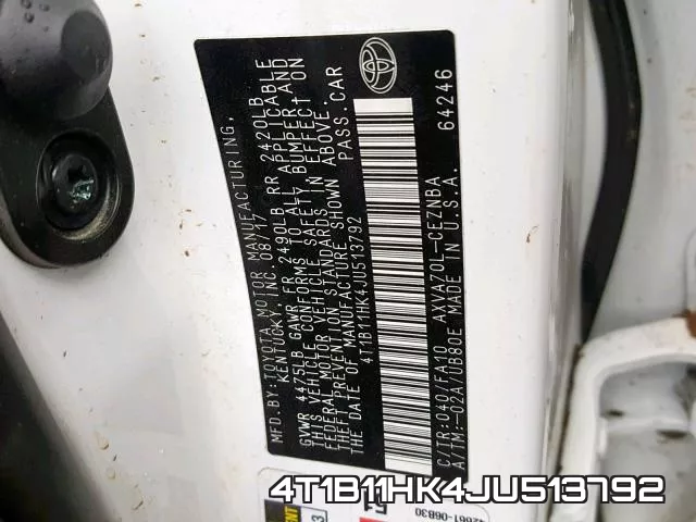 4T1B11HK4JU513792 фото 2