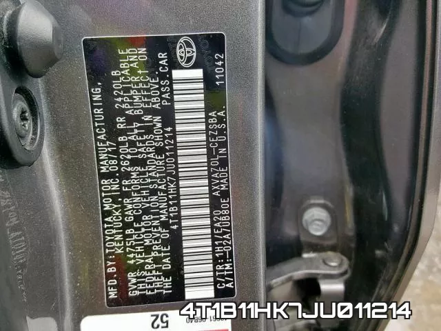 4T1B11HK7JU011214 фото 2