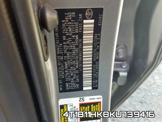 4T1B11HK8KU739416 фото 2