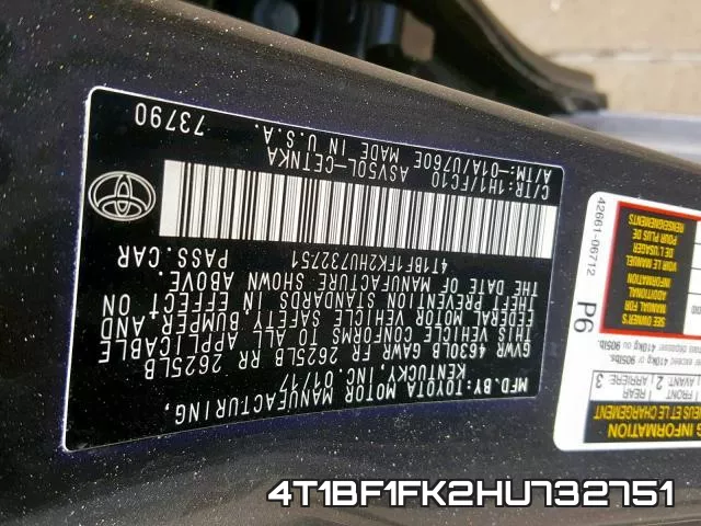 4T1BF1FK2HU732751 фото 2