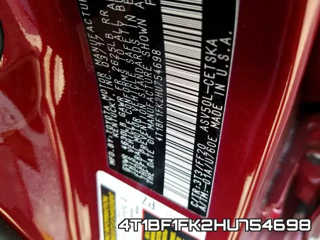 4T1BF1FK2HU754698 фото 2