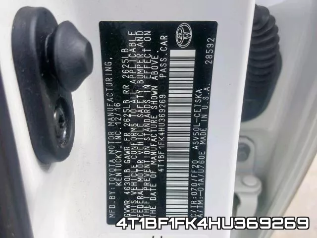 4T1BF1FK4HU369269 фото 2