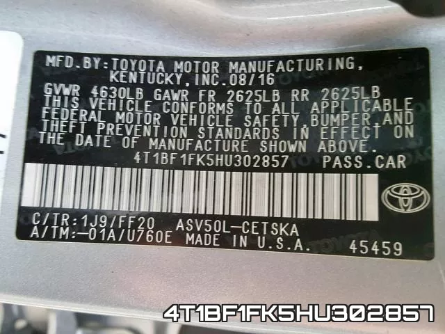 4T1BF1FK5HU302857 фото 2