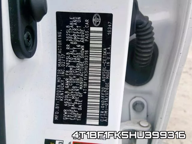 4T1BF1FK5HU399316 фото 2