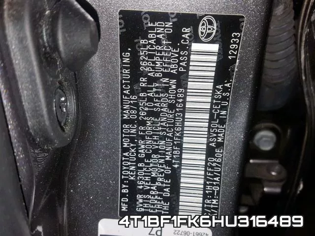 4T1BF1FK6HU316489 фото 2