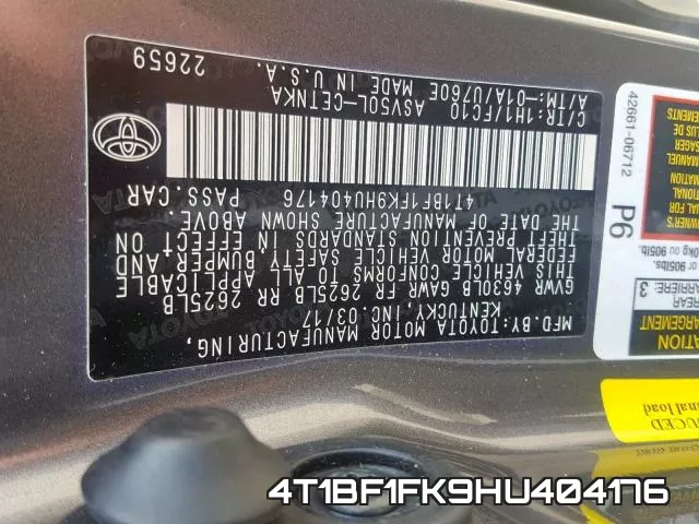 4T1BF1FK9HU404176 фото 2