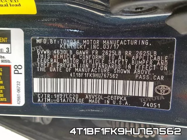 4T1BF1FK9HU767562 фото 2