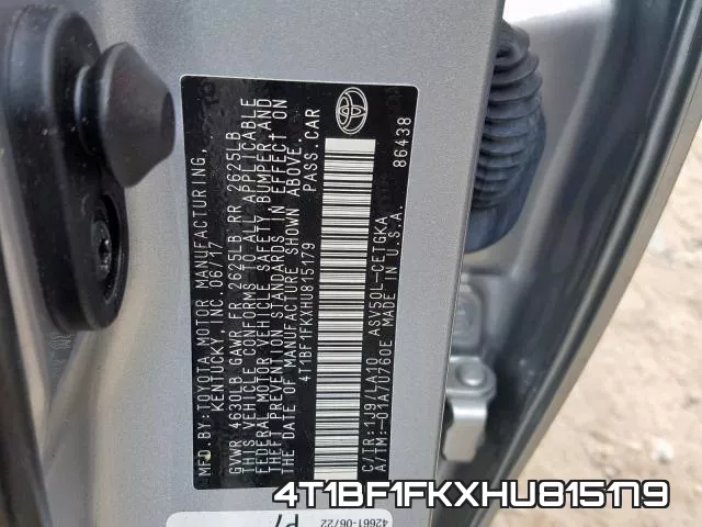 4T1BF1FKXHU815179 фото 2