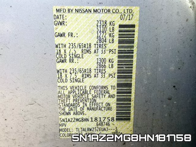 5N1AZ2MG8HN181758 фото 2