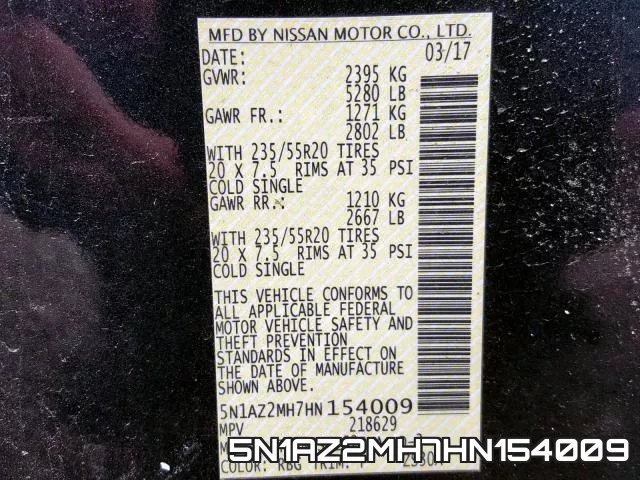 5N1AZ2MH7HN154009 фото 2