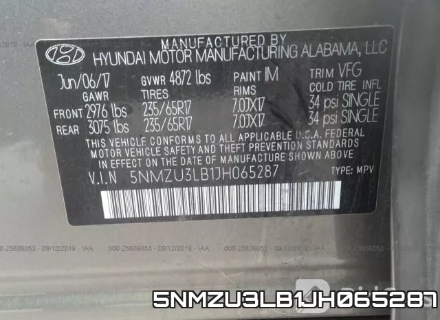 5NMZU3LB1JH065287 фото 9