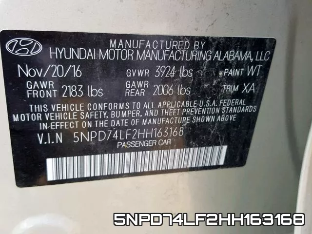 5NPD74LF2HH163168 фото 2