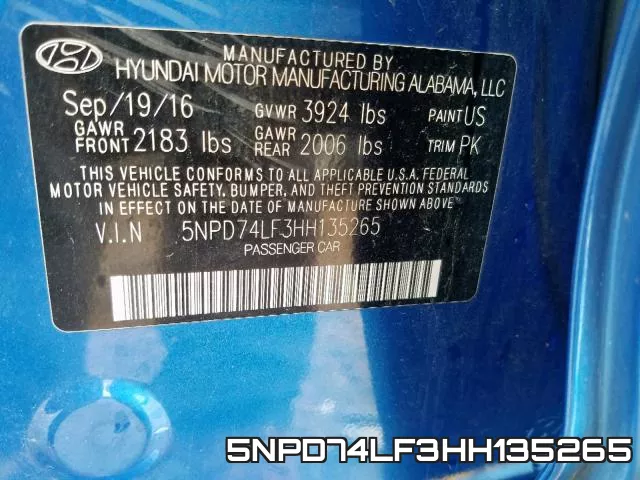 5NPD74LF3HH135265 фото 2