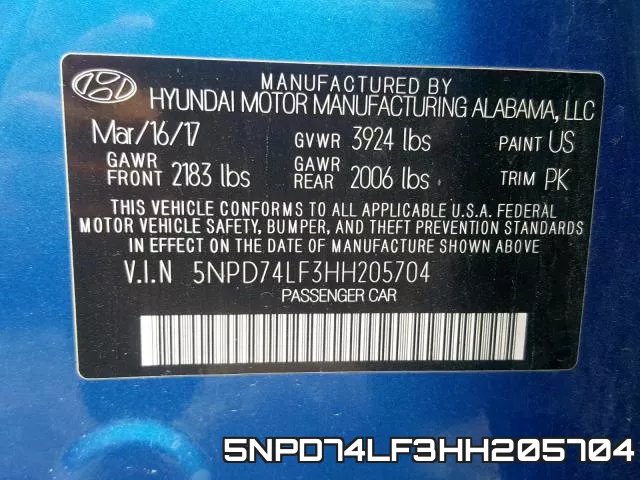 5NPD74LF3HH205704 фото 2