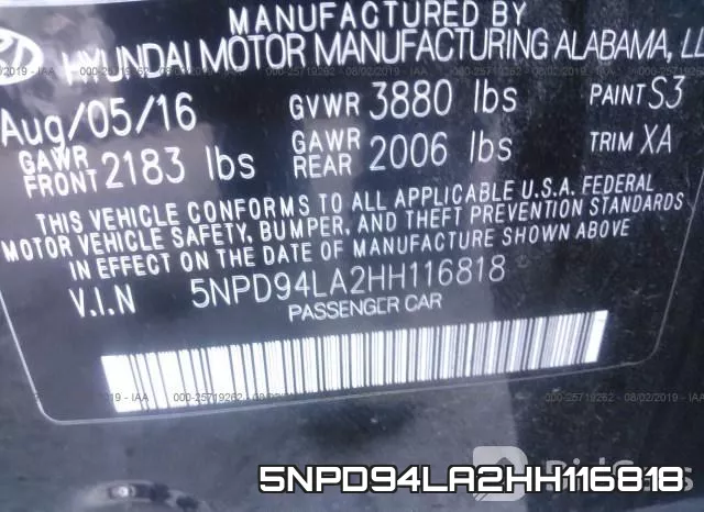 5NPD94LA2HH116818 фото 10