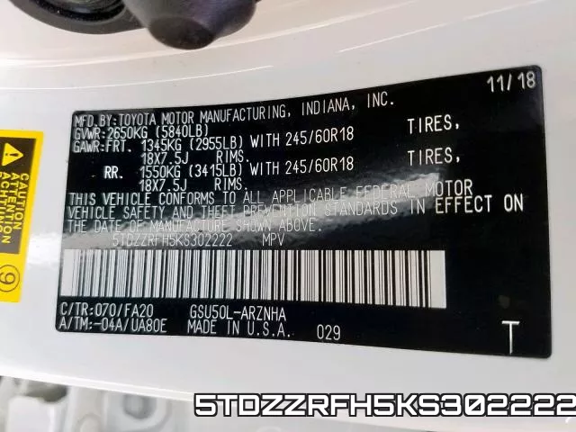 5TDZZRFH5KS302222 фото 2