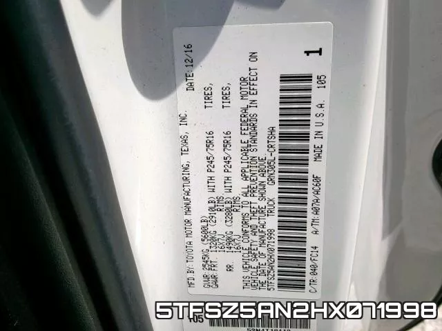 5TFSZ5AN2HX071998 фото 2