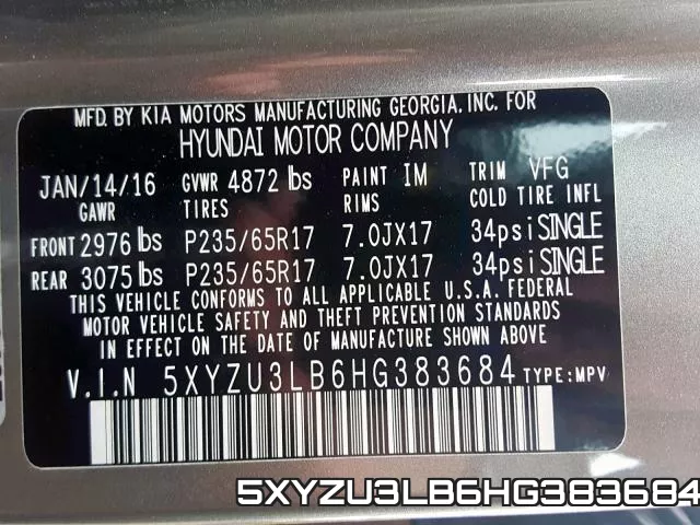 5XYZU3LB6HG383684 фото 2