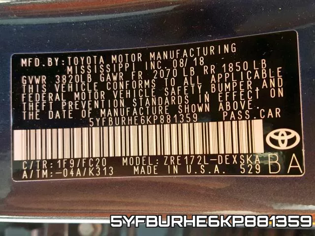 5YFBURHE6KP881359 фото 2