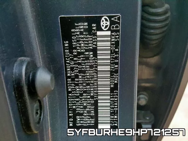 5YFBURHE9HP721257 фото 2