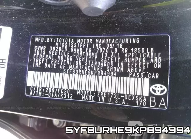 5YFBURHE9KP894994 фото 10