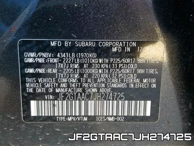JF2GTAAC7JH274725 фото 2