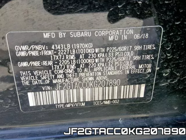 JF2GTACC0KG207890 фото 2