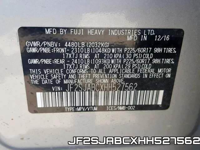 JF2SJABCXHH527562 фото 2